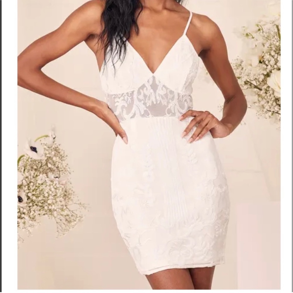 White Embroidered Sequins Dress